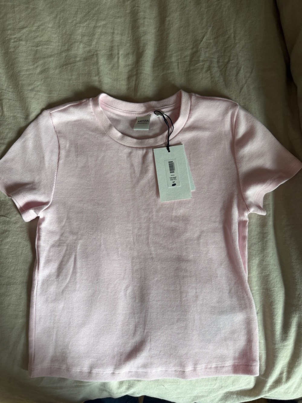Aritzia Light Pink Ribbed Crew Neck Short Sleeve Tee